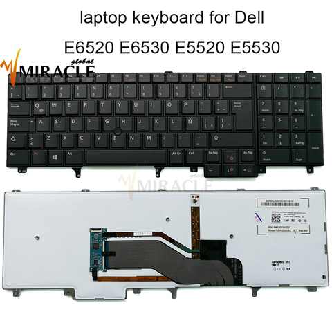 07T437 clavier rétro-éclairage pour Dell Latitude E6520 E6530 E5520 E5530 LA Latin SP noir KB Trackpoint 7T437 CN 07C554 7C554 réel ► Photo 1/6