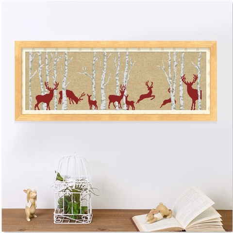 Kit de point de croix de noël cerf arbre forêt animal 14ct 11ct, toile de lin, broderie ► Photo 1/4