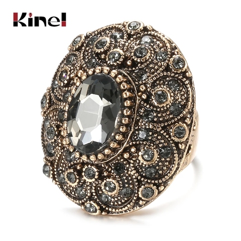 Kinel nouveau ovale gris cristal fleur anneau pour les femmes Antique or couleur Vintage bijoux accessoires de fête cadeaux de luxe 2022 nouveau ► Photo 1/6