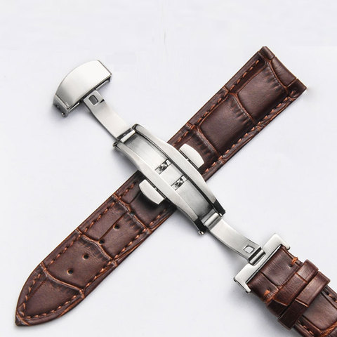 Bracelet de montre en cuir véritable avec fermoir papillon, Grain Croco, pour montre Pulseira de 14 16 18 19 20 21 22 24 mm ► Photo 1/6