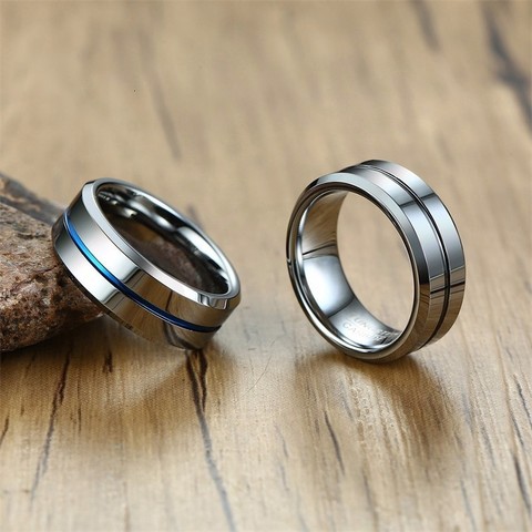 Bague en tungstène décontracté Vnox pour hommes 8mm bande de mariage en carbure de tungstène à rainure mince ► Photo 1/6