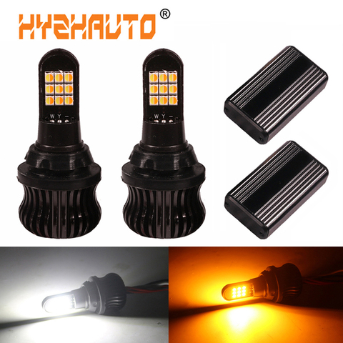 HYZHAUTO T20 W21W LED ampoules Canbus 1156 Ba15s double couleur P21w Py21w LED clignotants DRL pas d'hyper Flash sans erreur 2 pièces ► Photo 1/6