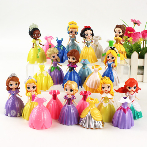 24 pièces/ensemble 5-8cm Disney Princesse Jouets Neige Blanc Sofia Belle Cendrillon Alice Anna Bois Dormant Robe Modifiable Cadeau ► Photo 1/6