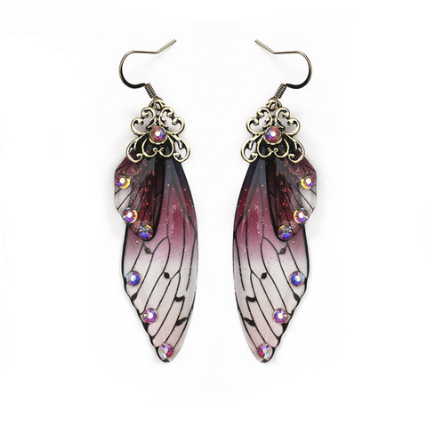 Boucles d'oreilles ailes de cigale en résine violette pour Femme, bijoux Vintage avec strass, tendance ► Photo 1/6