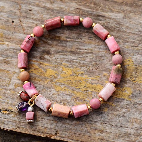 Bracelets de luxe en perles pour femmes, breloques en Rhodonite, extensibles, brins élastiques, classiques, Bijoux, vente en gros, livraison directe ► Photo 1/6