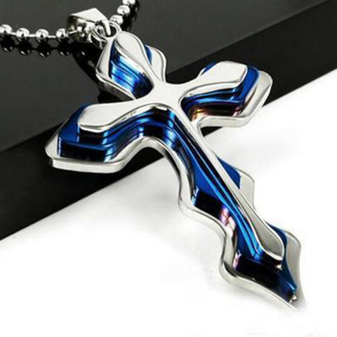 Collier avec pendentif croix en acier inoxydable, Style Vintage, vêtement catholique pour hommes et femmes, 3 couleurs en option, livraison directe ► Photo 1/6