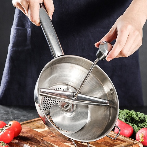 Moulin à nourriture rotatif en acier inoxydable idéal pour faire de la purée ou des soupes de légumes tomates outils de cuisine créatifs à domicile ► Photo 1/6