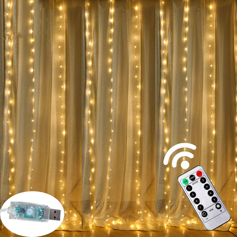 3M LED USB puissance télécommande rideau fée lumières guirlande de noël lumières LED chaîne lumières fête jardin maison mariage décor ► Photo 1/6