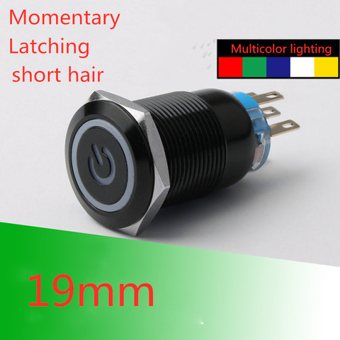 19mm presse métal bouton poussoir interrupteur lumière LED illuminé alumine noir corps étanche momentané réinitialiser PC puissance 5V 12V 24V 220V ► Photo 1/1