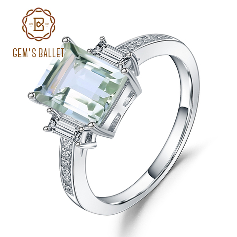 Gem's Ballet, nouveau, bague de mariage en améthyste vert naturel, anneau rectangulaire, en argent Sterling 925, bijou fin pour femmes, idée cadeau ► Photo 1/6