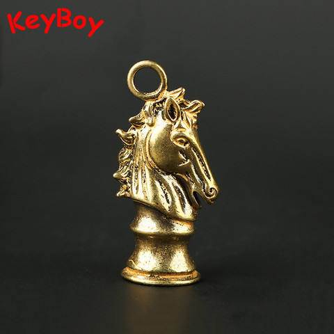 Porte-clés Vintage de chevalier d'échecs en laiton, pendentif de clé de voiture, bijoux à la mode, tête de cheval en cuivre pour hommes, cadeau d'anniversaire pour enfants ► Photo 1/6