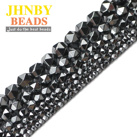JHNBY-perles à facettes rondes en hématite noire, 2/3/4/6/8mm, pierre naturelle, espaceur, pour la fabrication de bijoux, 15.5 pouce collier à faire soi-même ► Photo 1/6