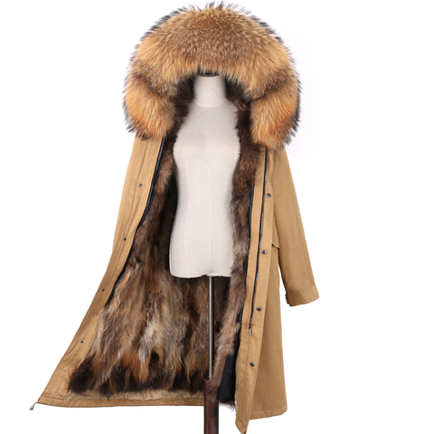 Veste extra longue en fourrure naturelle de raton laveur pour femme, Parka imperméable, manteau épais et chaud à capuche, en vraie fourrure de renard, nouveauté hiver 2022 ► Photo 1/6