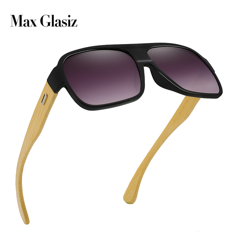 Max Glasiz-lunettes de soleil unisexe, monture carrée en bois, rétro, Vintage, monture unisexe, en bambou, nouvelle collection dégradée à la mode ► Photo 1/6