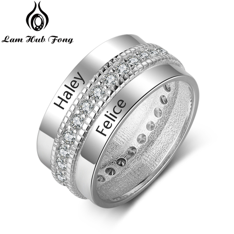 Bagues personnalisées pour femmes, bagues larges en Zircon gravé avec nom, bague Promise de Couple, cadeau d'anniversaire (Lam Hub Fong) ► Photo 1/1