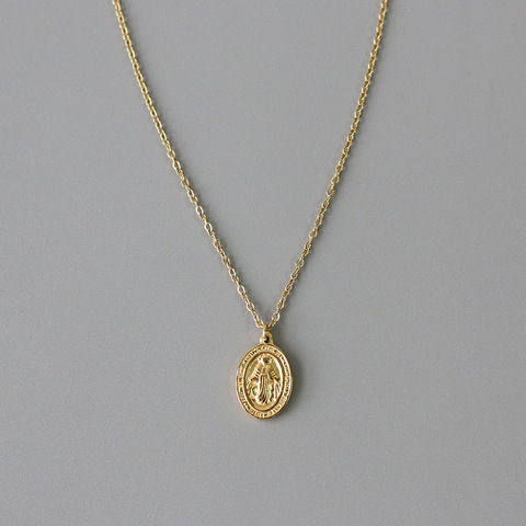 Amaiyllis 18k or vierge marie Double face ovale clavicule Collier pendentif fait main tour de cou Boho Collier Femme Collares bijoux ► Photo 1/6