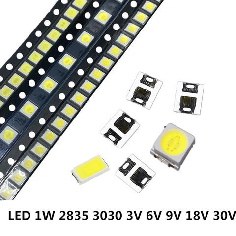 105-1010 pièces> SMD LED 2835 puces 1W 3V 6V 9V 18V 30V perles lumière blanc 0.5W 1W 130LM montage en Surface PCB Diode électroluminescente lampe ► Photo 1/6