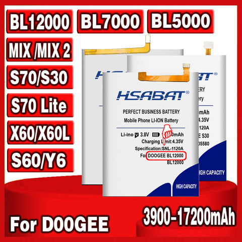 HSABAT – batterie pour Doogee Mix 2/S60/BL12000 BL12000 Pro/BL7000/MIX/BL5000/S70 S70 Lite/S30/Y6 Y6C Y6, piano 5.5 pouces/X60 X60L ► Photo 1/6