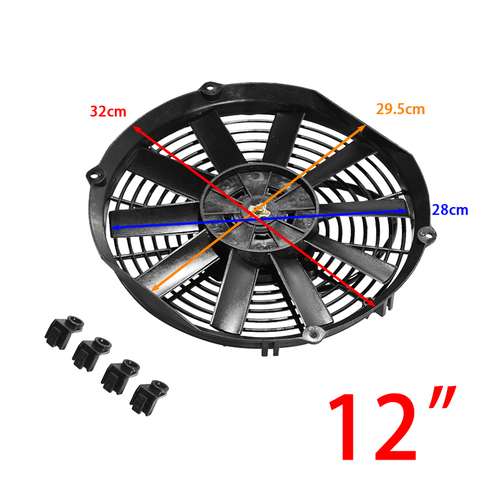 Ventilateur de refroidissement électronique universel, lame noire droite, Kit de refroidissement électrique, 8/9/10/12/14 pouces 12V 80W 2100 tr/min, climatisation de voiture ► Photo 1/6