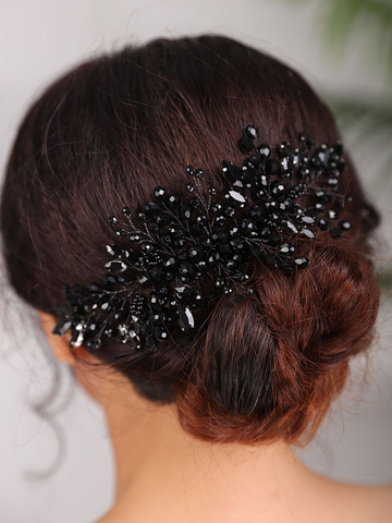 Coiffure de mariage noire Vintage, couvre-chef en strass, accessoires pour cheveux, bandeau de cheveux fait à la main, diadème de mariée, fête pour femmes ► Photo 1/6