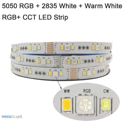 5m rvb + CCT LED bande lumineuse 5050 RGB SMD + 2835 blanc froid + blanc chaud LED bande bande LED DC 12V 24V 12mm PCB décoration de vacances ► Photo 1/6