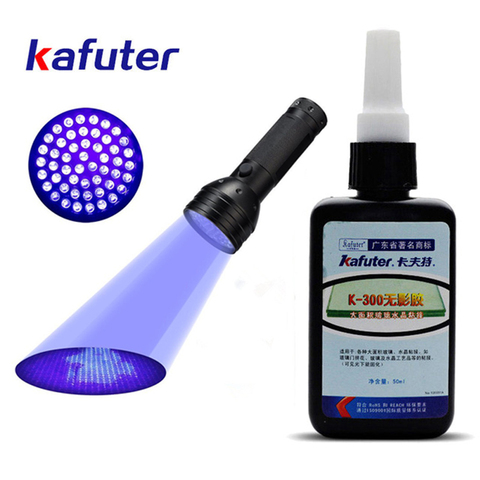 Kafuter-colle UV transparente K-300, 50ml, adhésif à polymérisation UV, cristal et verre, avec lampe de poche 51 LED /9 LED ► Photo 1/4