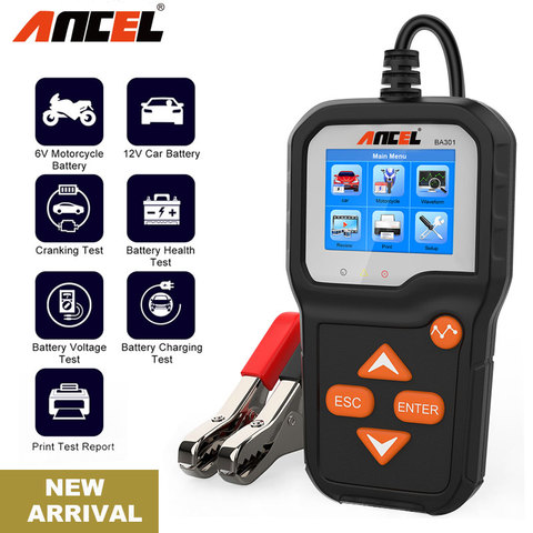 ANCEL BA301 testeur de batterie de voiture pour 6V testeur de batterie de moto 12V analyseur de voiture 100 à 2000 testeur de batterie CCA PK KW650 ► Photo 1/6