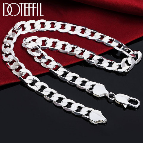 DOTEFFIL 925 argent Sterling 18/20/22/24/26/28/30 pouces 12mm plat côté collier pour femmes homme mode mariage bijoux de charme ► Photo 1/6