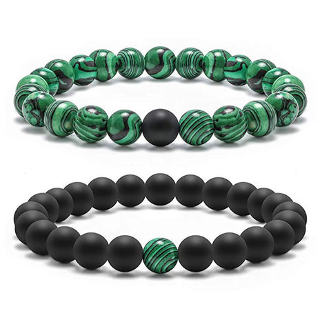 Bracelet en pierre volcanique pour hommes et femmes, perles en malachite, en pin blanc, 8mm ► Photo 1/6