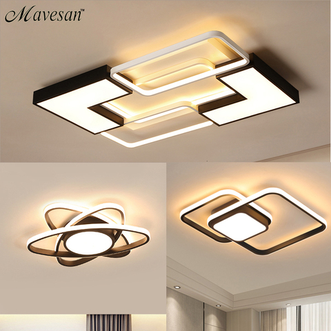 Lustre pour salon chambre étude chambre Dimmable 110V 220V blanc + noir plafond lustre cristal lampe ► Photo 1/6