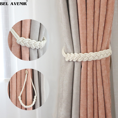 1PC porte-rideau Cilp travail manuel blanc tissé coton aimant rideau Tieback boucle corde Holdback draperie décoration de la maison ► Photo 1/6