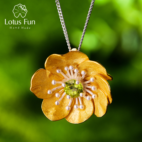 Lotus Fun floraison anémone fleur pendentif sans collier réel 925 en argent Sterling à la main concepteur de bijoux fins pour les femmes ► Photo 1/6