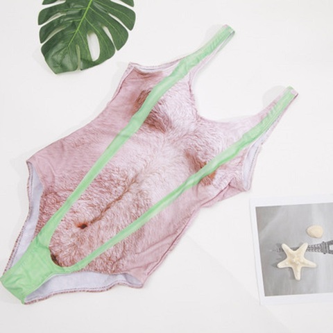 Chaud drôle Borat imprimé une pièce maillot de bain femmes Sexy poitrine cheveux maillot de bain maillot de bain d'été blague baigneur nouveauté vêtements de plage ► Photo 1/5