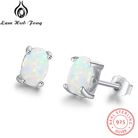 925 boucles d'oreilles en argent Sterling opale mignon petit ovale blanc feu opale boucles d'oreilles bijoux fins cadeau de mariage (Lam Hub Fong) ► Photo 1/3