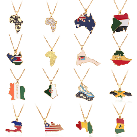 Pays carte drapeau collier soudan australie afrique Liberia jamaïque afrique Congo Honduras pendentif homme bijoux pour femmes enfants ► Photo 1/6