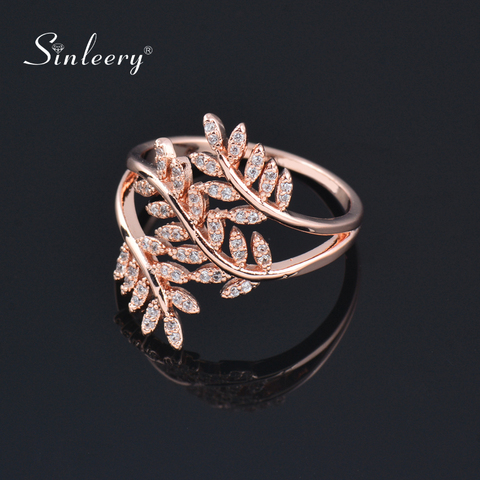 SINLEERY luxe femme cristal trois branches feuille d'olivier anneaux pour les femmes mode fête Cocktail bijoux anneau taille 7 8 9 JZ096 SSI ► Photo 1/6