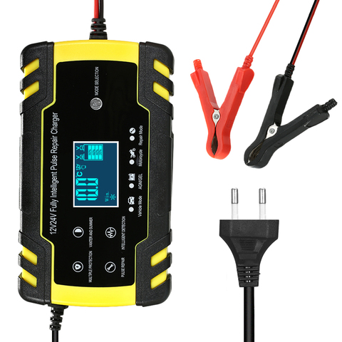 Chargeur réparateur d'impulsions 12V 24V | Avec affichage LCD, chargeur de batterie de moto et de voiture, chargeur de batterie à acide plomb humide AGM GEL ► Photo 1/6