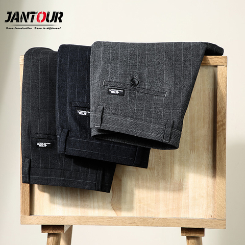 Pantalon d'affaires pour hommes, tout nouveau, classique à rayures, à la mode, pantalon ajusté pour homme, pantalon de bureau, formel, noir, décontracté ► Photo 1/6