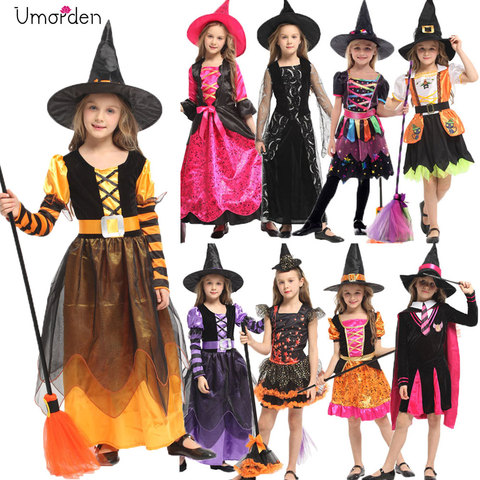 Umorden-Costume d'halloween sorcière pour fille, déguisement Cosplay, déguisements de fête de carnaval et de purine, pour enfant ► Photo 1/6