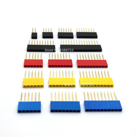 Connecteur femelle à une rangée, 10 pièces, 2.54mm, longues jambes empilables, 2/3/4/5/6/8/10/15P, prise multicolore pour PCB Arduino ► Photo 1/6