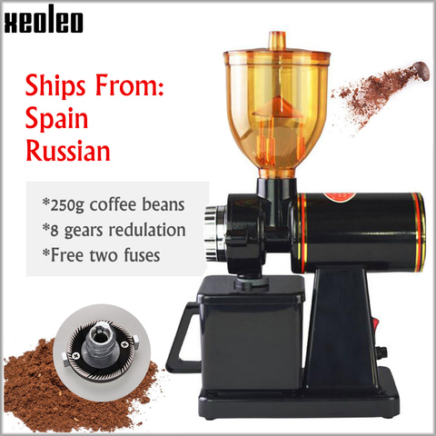 Xeoleo électrique moulin à café 250g café grain moulin à café machine noir/rouge Anti-saut plat roue rectifieuse ► Photo 1/6