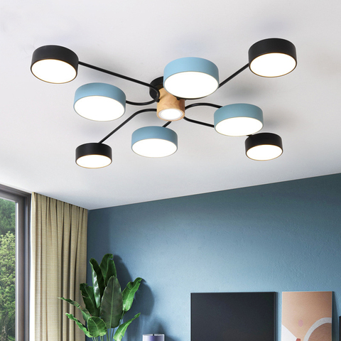 Moderne nordique minimaliste 220V led plafonnier noir et bleu fer forgé peintures rondes lumières pour cuisine salon chambre ► Photo 1/5