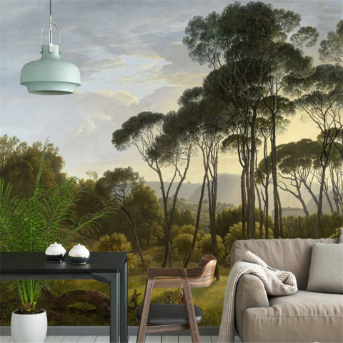 Personnalisé 3D papier peint Mural peint à la main forêt paysage occidental rétro peinture à l'huile salon chambre décoration luxe Wallpap ► Photo 1/4