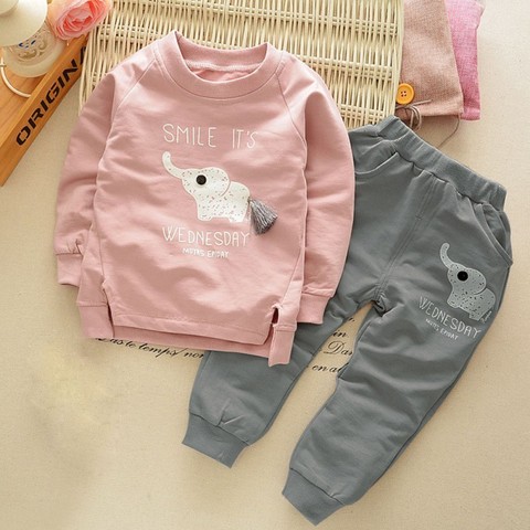 Enfants Vêtements Ensembles Bébé Garçons Filles Éléphant de Bande Dessinée Coton D'hiver Enfants Vêtements T-Shirt + Pantalon Costume Livraison Gratuite ► Photo 1/6