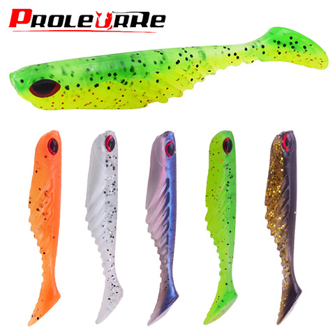 5 pièces/lot gabarits appâts souples 7cm 2.9g T queue poisson Jig Wobblers leurre de pêche Double couleur Silicone Sequin maillots de bain Spinner leurres ► Photo 1/6