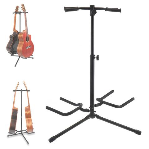 Support de guitare de plancher d'alliage d'aluminium de doubles supports avec le trépied Stable pour l'affichage 2 pièces support de guitare basse de guitare électrique acoustique ► Photo 1/6