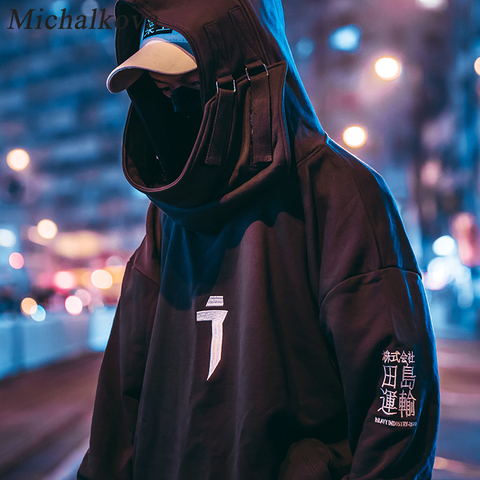 Michalkova-sweat à col montant pour hommes et bouche de poisson, Streetwear surdimensionné japonais, style Hip Hop, Harajuku ► Photo 1/6