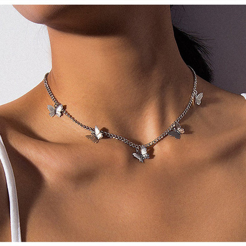 Bohème mignon papillon collier ras du cou pour les femmes or argent couleur clavicule chaîne 2022 mode femme Chic Chocker bijoux ► Photo 1/6