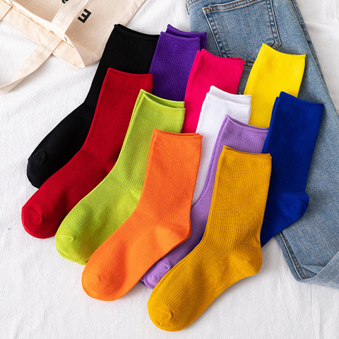 Chaussettes solides colorées pour femmes et filles, à la mode, en coton, couleur bonbon, collection printemps et automne 100%, offre spéciale ► Photo 1/6