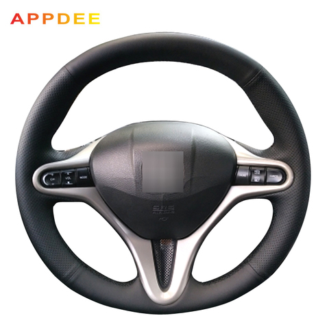 Housse de volant de voiture en cuir artificiel noir APPDEE pour Honda Civic 8 2006 2007 2008 2009 (3 branches) ► Photo 1/5